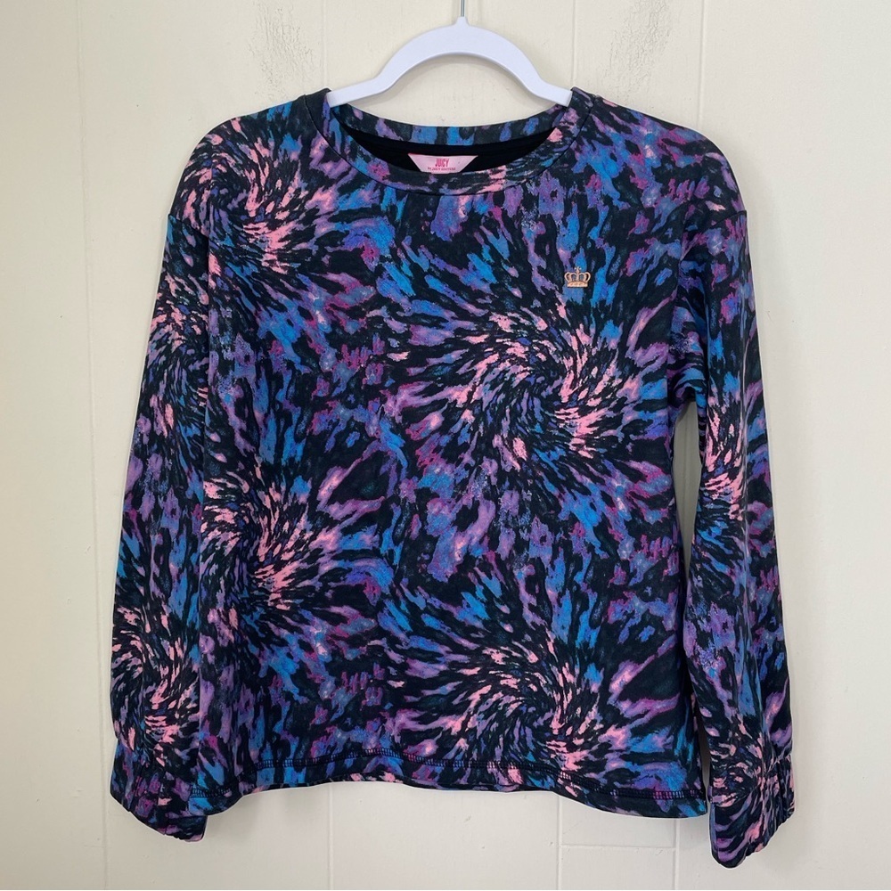 Juicy Couture Tie Dye Swirl Black Crewneck Sweatshirt Youth Size XL Girls Cozy